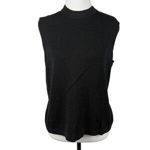 St John Sleeveless Santana Knit Top Womens S Black Mock Neck Wool‎ Blend Vintage